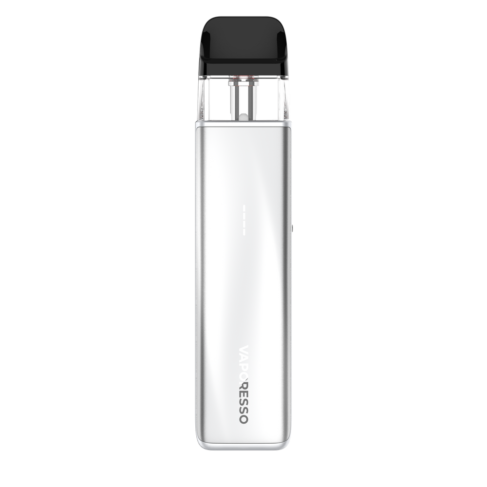 Clear water bottle with black cap on a white background